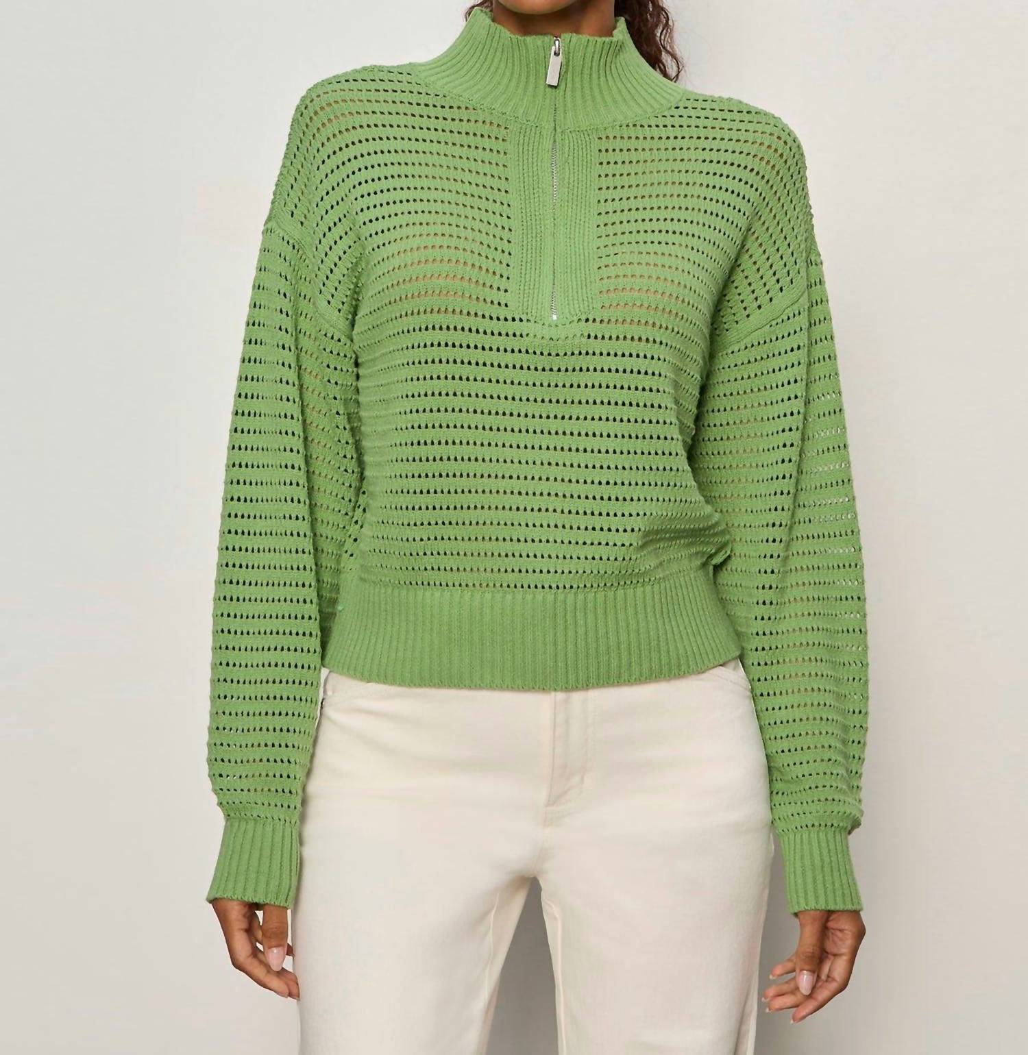 Sanctuary Open Knit Quarter Zip Sweater in detox green - women's sweater