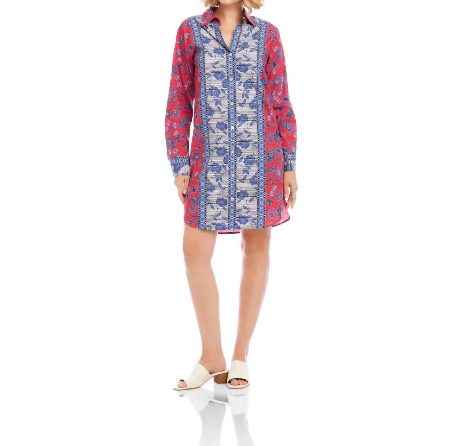 Karen Kane - Long Sleeve Border Print Shirtdress