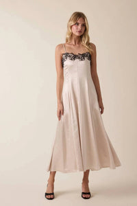 Sky To Moon - Satin Midi Dress With Lace Trim