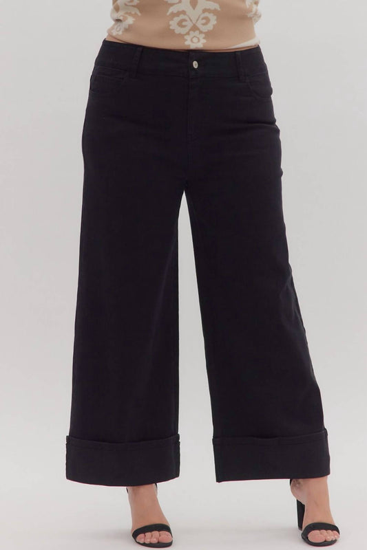 Entro - Women's Wide-leg Cuffed Denim Pants