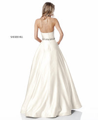 Sherri Hill Women's Beaded Halter Ball Gown in ivory - women's dress - detail view
