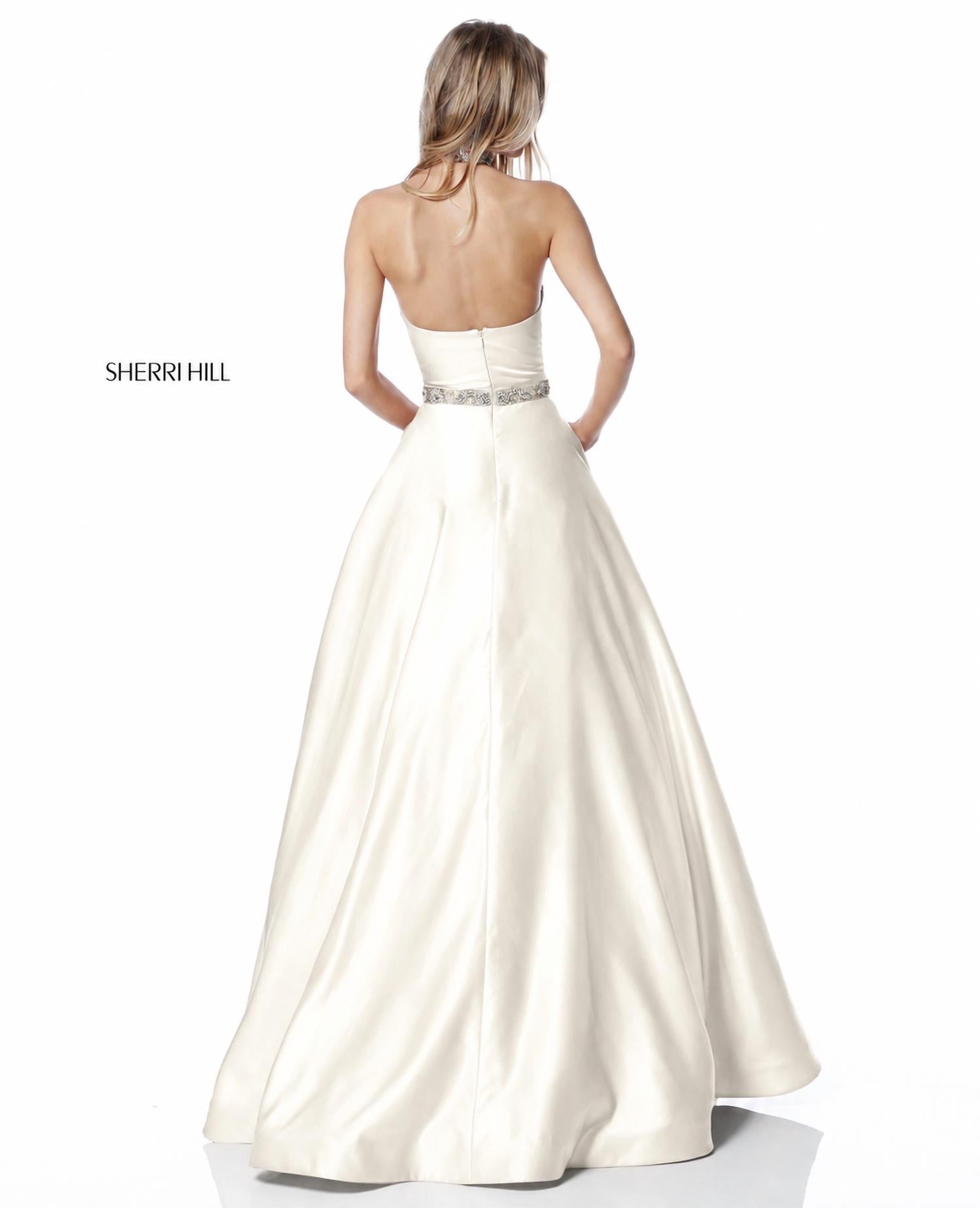 Sherri Hill Women's Beaded Halter Ball Gown in ivory - women's dress - detail view