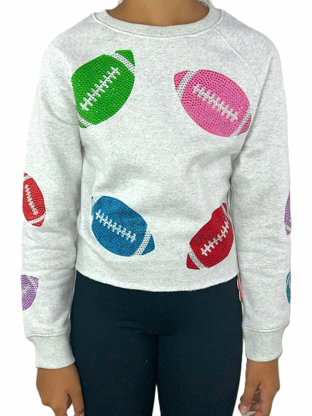 Paper Flower - Kid's Rhinestone Footballs Sweatshirt