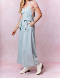 Peach Love - The Deja Sleepless Denim Bow Jumpsuit