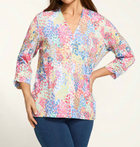 Fdj - 3/4 Sleeve Spectral Print V-Neck Top