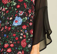 Entro - Floral Bell Sleeve Mini Dress