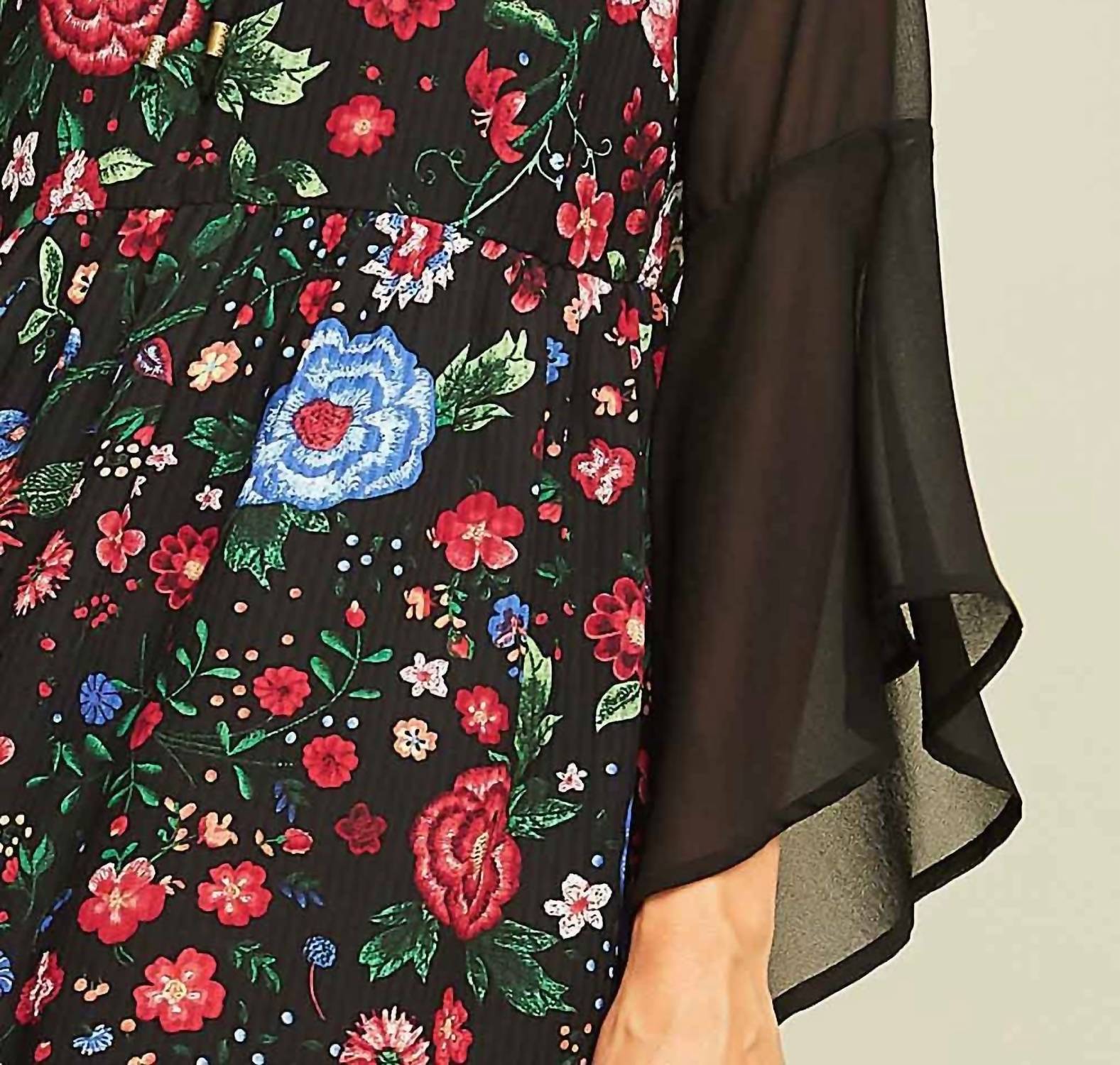 Entro - Floral Bell Sleeve Mini Dress