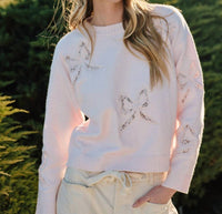Aaron & Amber - Lace Embroidered Round Neck Bow Sweater