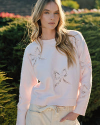 Aaron & Amber - Lace Embroidered Round Neck Bow Sweater