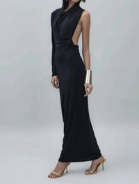 Bsl - Hooded One Sleeve Open Back Maxi Dress