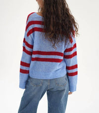 LNA Lucca Stripe Sweater in crimson sky - women's sweater - detail view