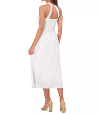 kensie Metallic Pleated Keyhole-cutout Maxi Dress in silver - women's dress - detail view