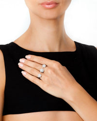 Avenue Chic Flower Two-Finger Ring in silver - women's jewelry - detail view