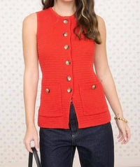Blu Pepper - Button Down Sleeveless Split Hem Knit Vest