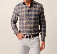 JOHNNIE-O Men's Kamper Performance Flannel Button Down Shirt in charcoal - men's long sleeve top