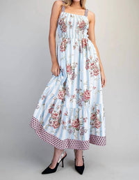 Ee:Some - Floral Striped Contrast Strap Maxi Dress