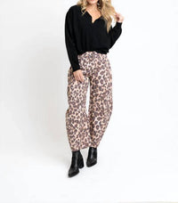 Karlie - Leopard Denim Barrel Leg Jean
