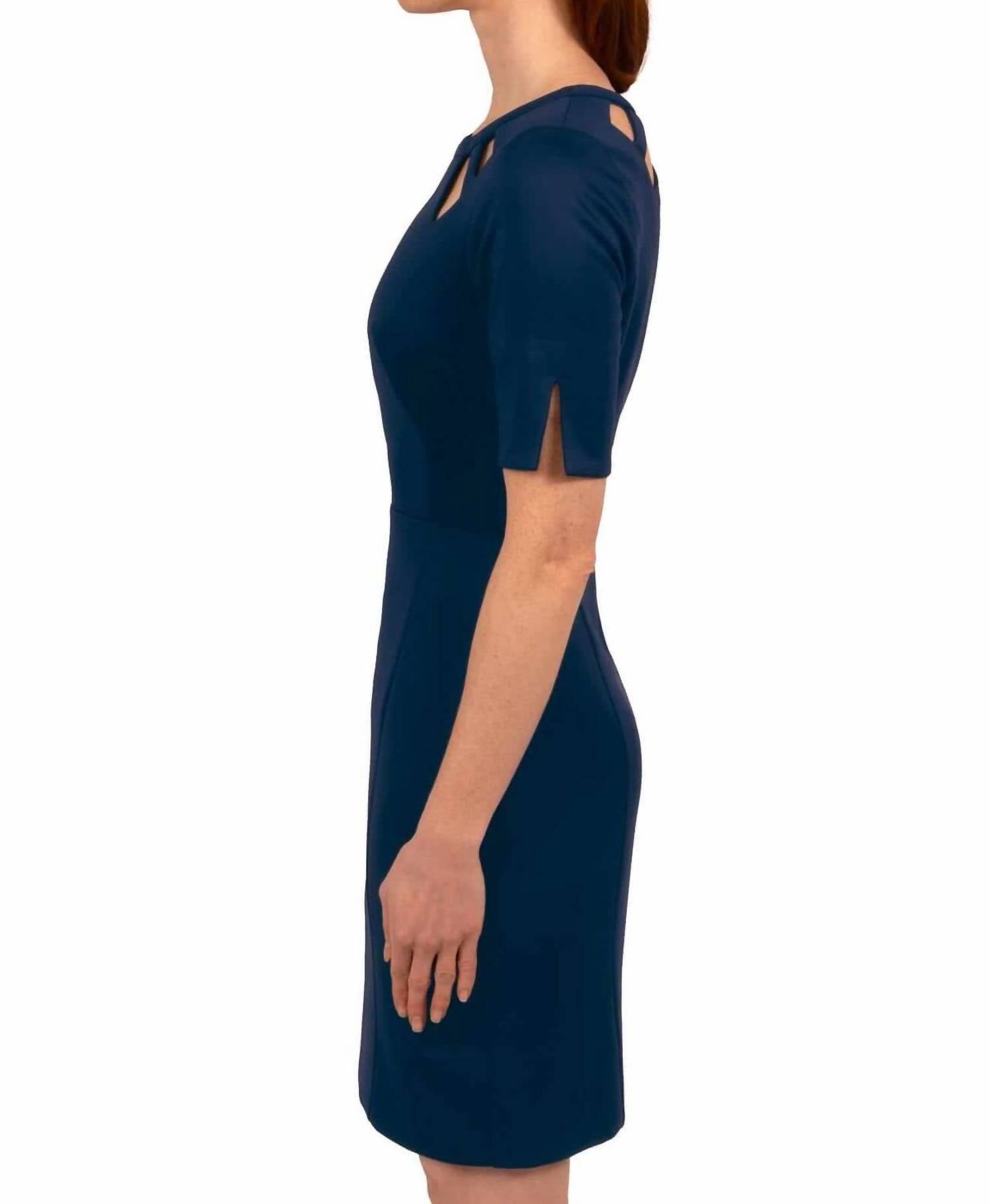 GRETCHEN SCOTT Jersey Peek A Boo Mini Dress in navy - women's dress - detail view