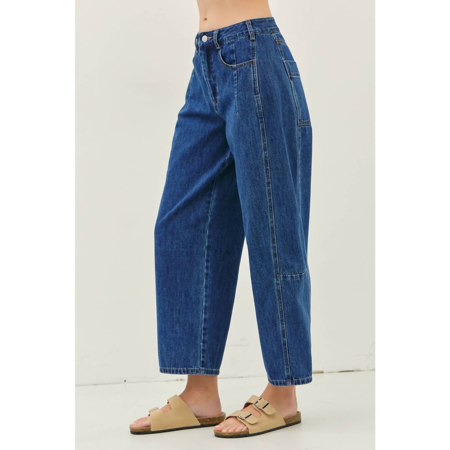 Idem Ditto - Mid Rise Barrel Leg Ankle Denim Pants