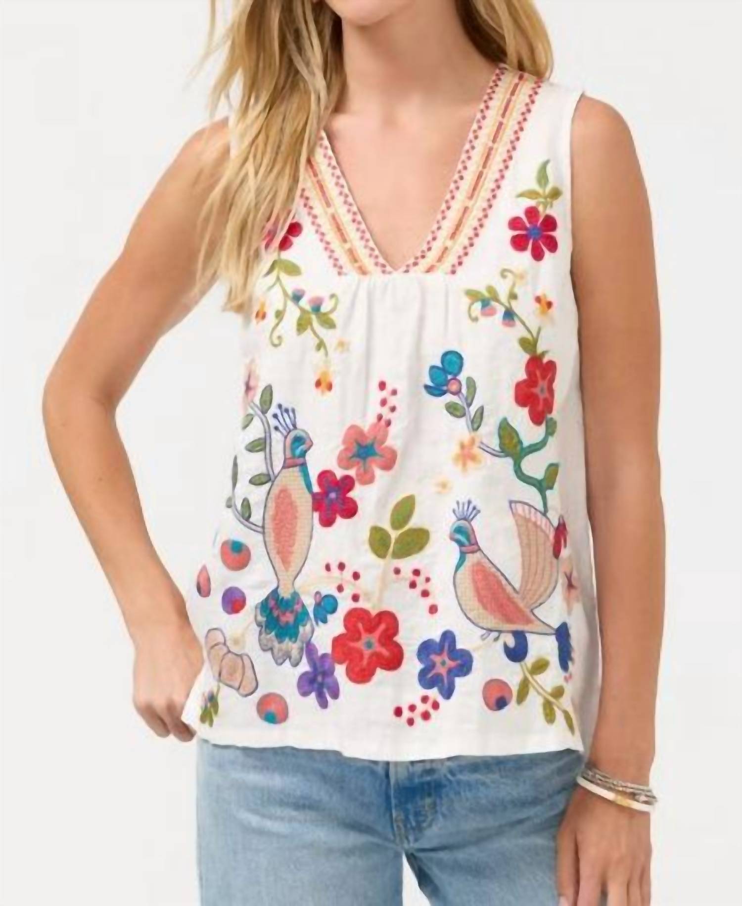 Johnny Was - Vneck shirred linen tank