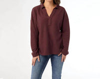 COCO + CARMEN Michela Long Sleeve V-neck Top in wine - women's top