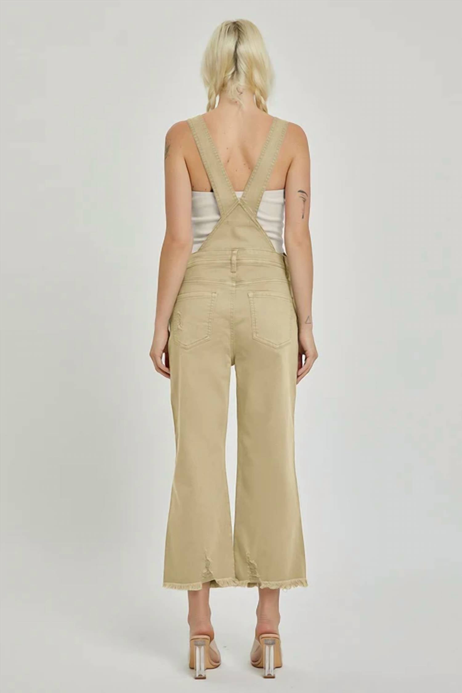 Risen - High Rise Distressed Denim Overalls