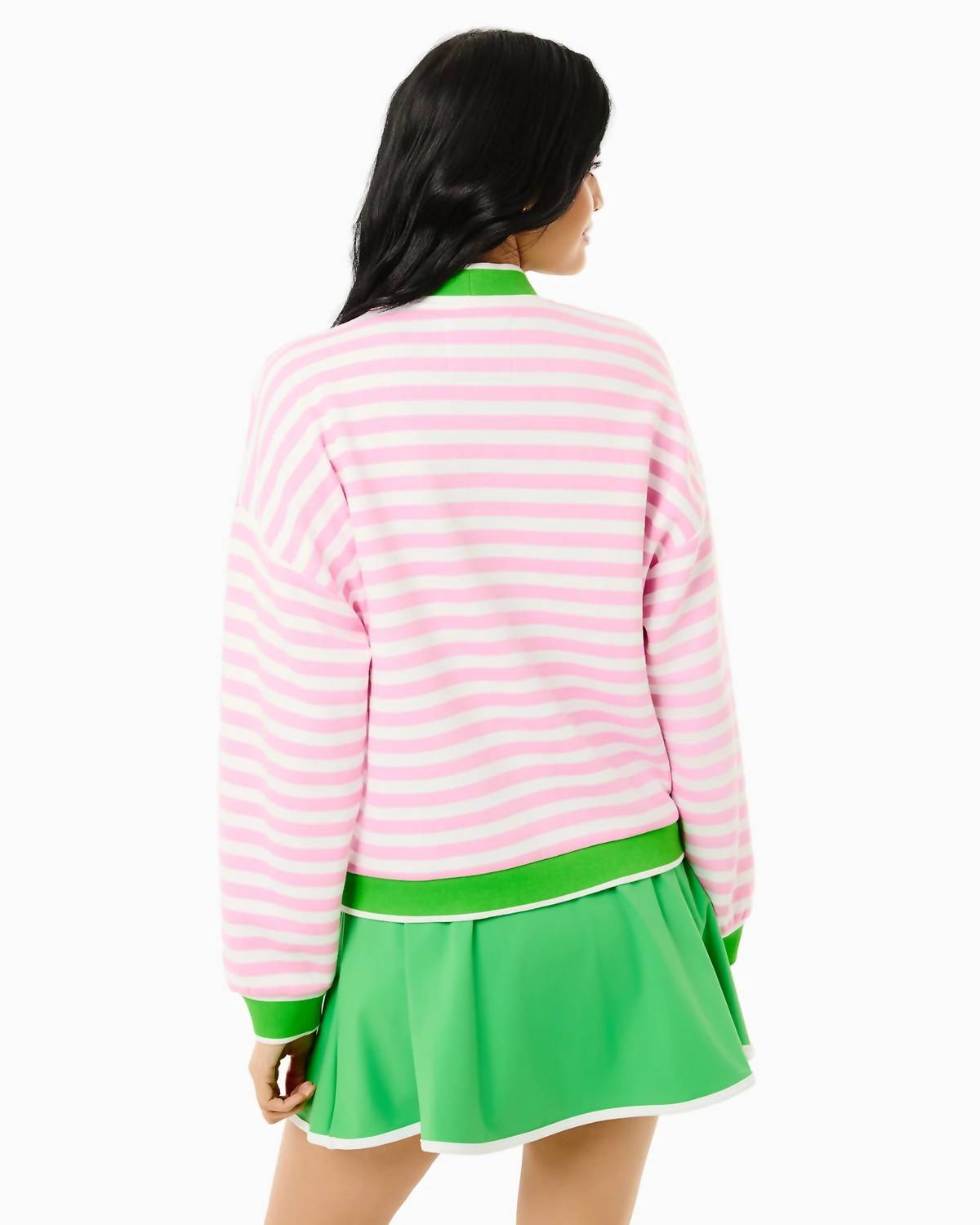 ADDISON BAY Soft Luxe Abbott Sweatshirt Cardigan in bubblegum super white stripe key lime - women's cardigan - view 5