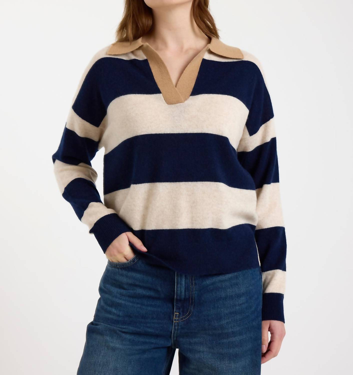 Brodie Cashmere Ruby Rugby Cashmere Polo in navy - women's sweater