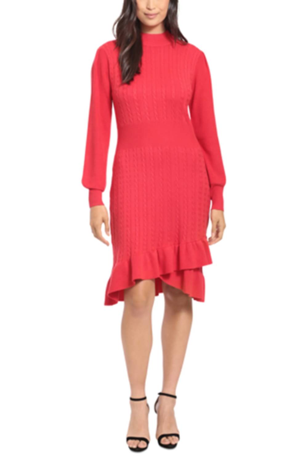 London Times - Mock Neck Cable Knit Sweater Dress
