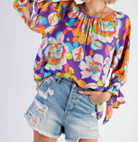 Easel - Floral Mirabelle Satin Blouse