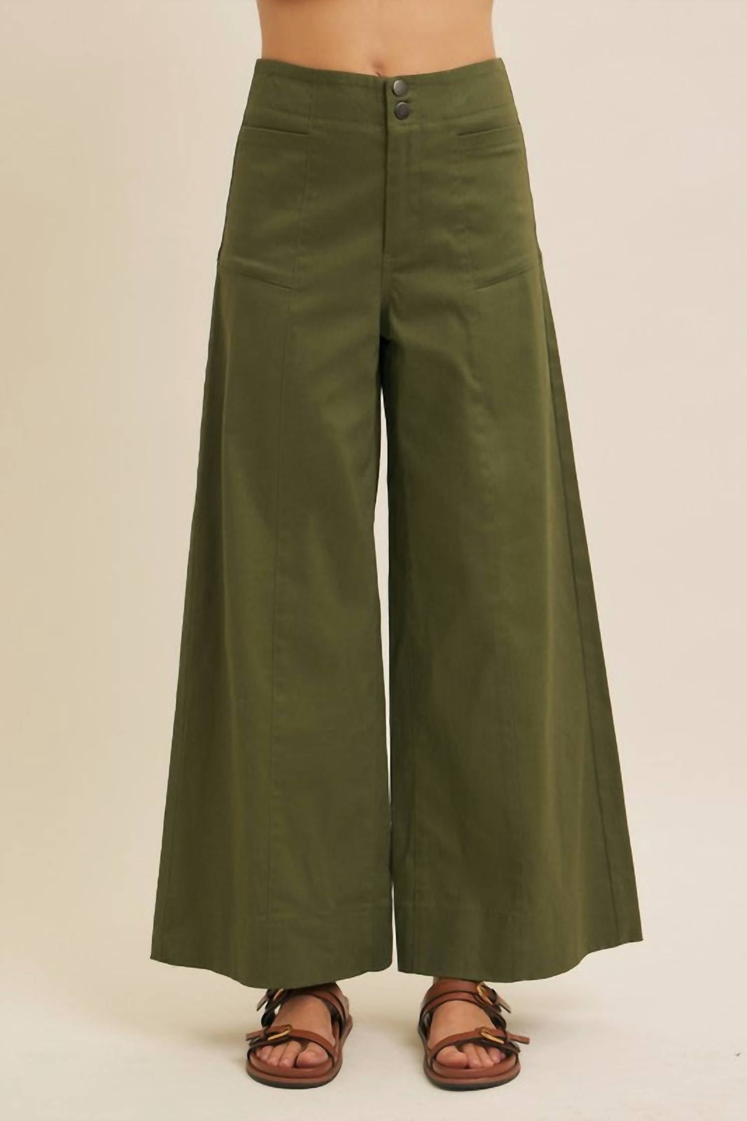 In February Melissa Stretchy Wide Leg Pant in olive - women's pants