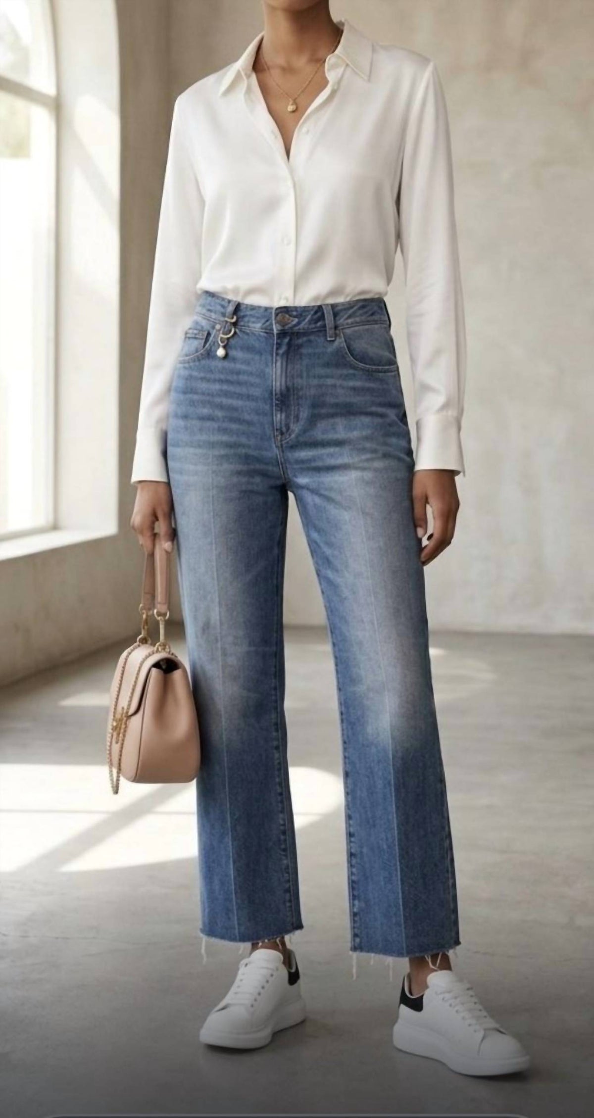 Chloe - Wide Leg Metal Snake Detail Jeans