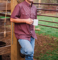 Ferrell Nicholas Pearl Snap Short Sleeve Shirt in burgundy - men's shirt