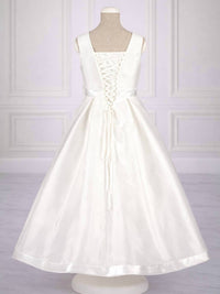 Bajabella Chic Satin Bow Waist Dress in white - kids' dress - alternate view