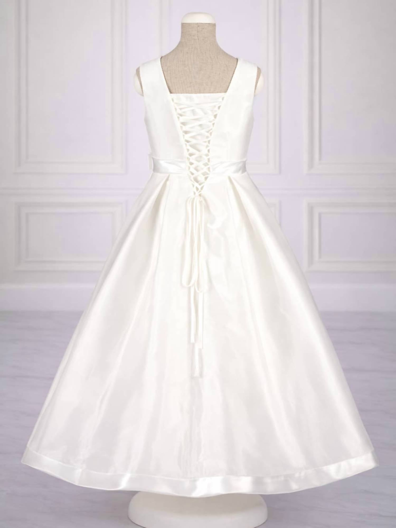 Bajabella Chic Satin Bow Waist Dress in white - kids' dress - alternate view