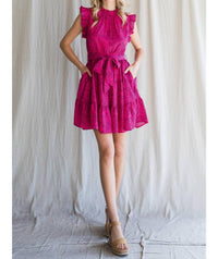 Jodifl - Frilled Neck Ruffle Sleeve Dress With Pockets