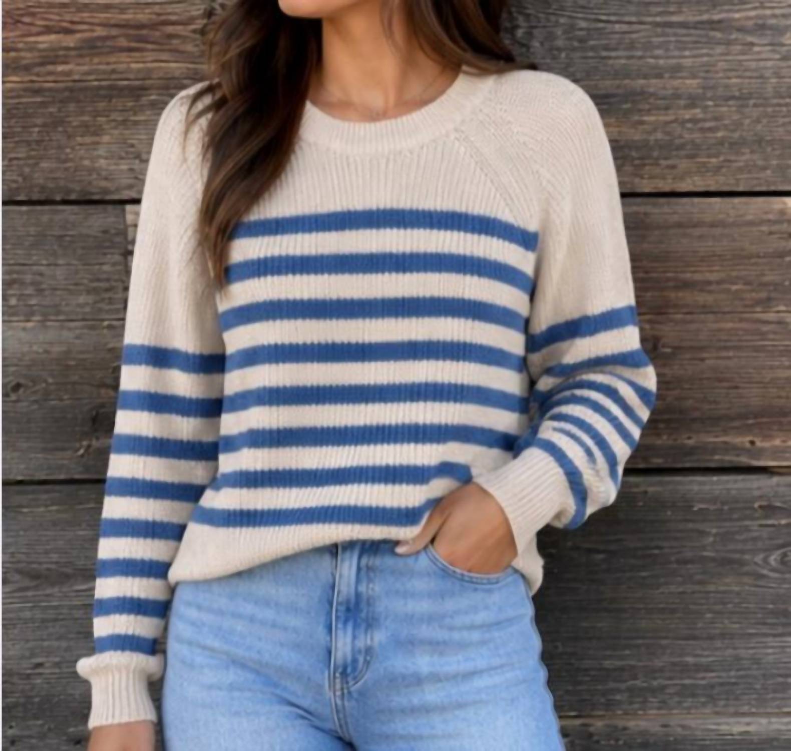 Autumn Cashmere - Placement Stripe Scallop Shaker Sweater