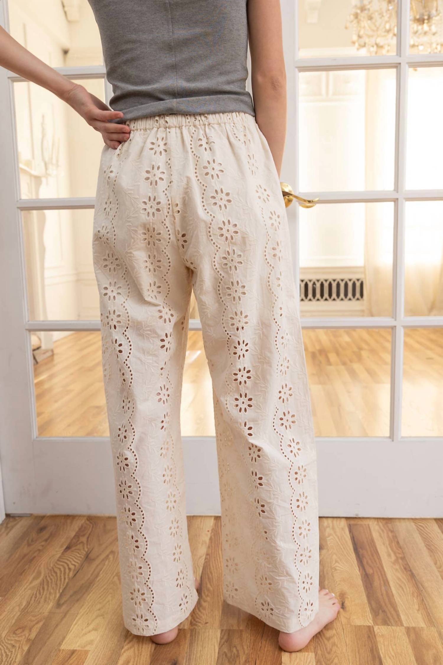Raisonnel - Teagan Eyelet Embroidered Wide-leg Pants