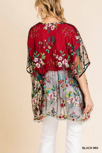 Umgee - Floral Embroidered Sheer Mesh Kimono