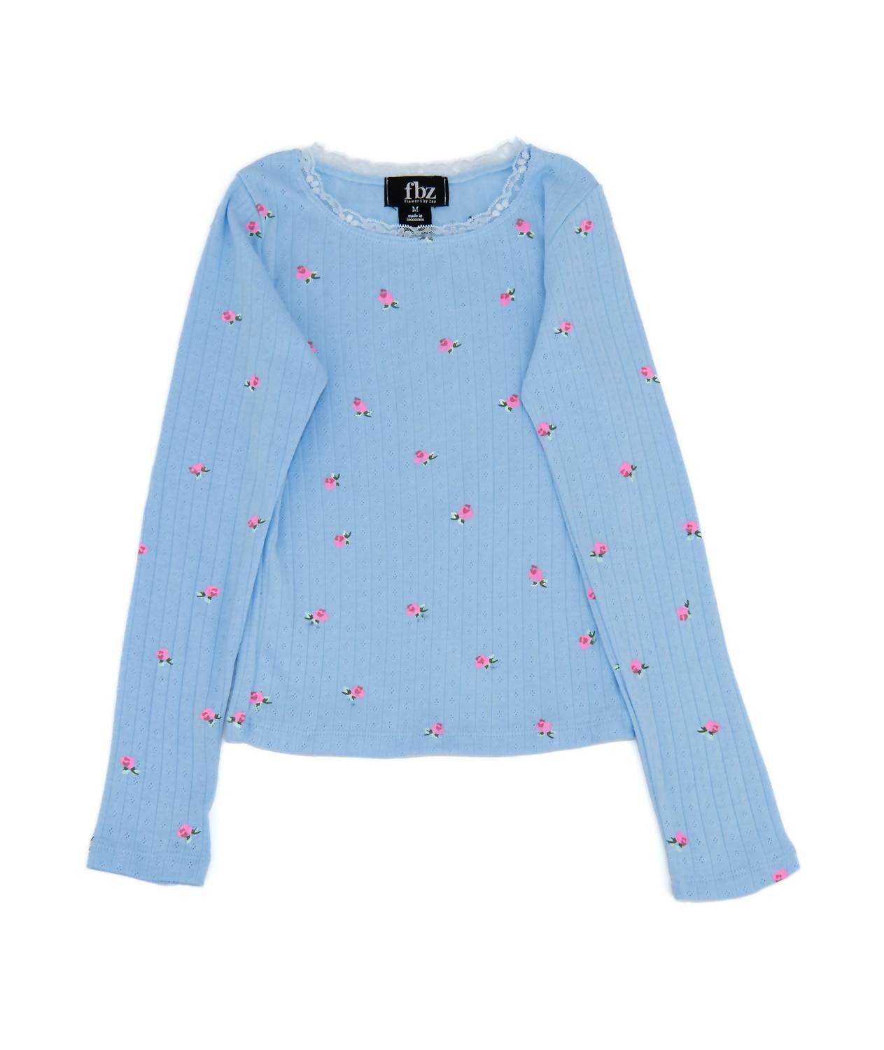 Flowers By Zoe - Hillary Pointelle With Lace And Multi Rose Top