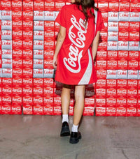 QUEEN OF SPARKLES Coca Cola Logo Tee Dress in red - women's dress - detail view