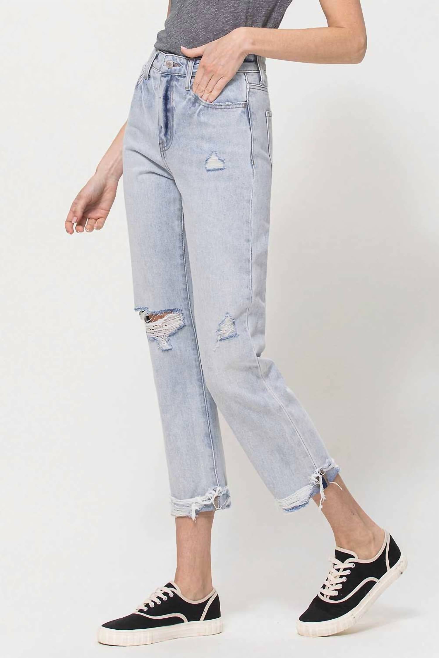 Vervet By Flying Monkey - Super High Relaxed Cuffed Straight Leg Jeans