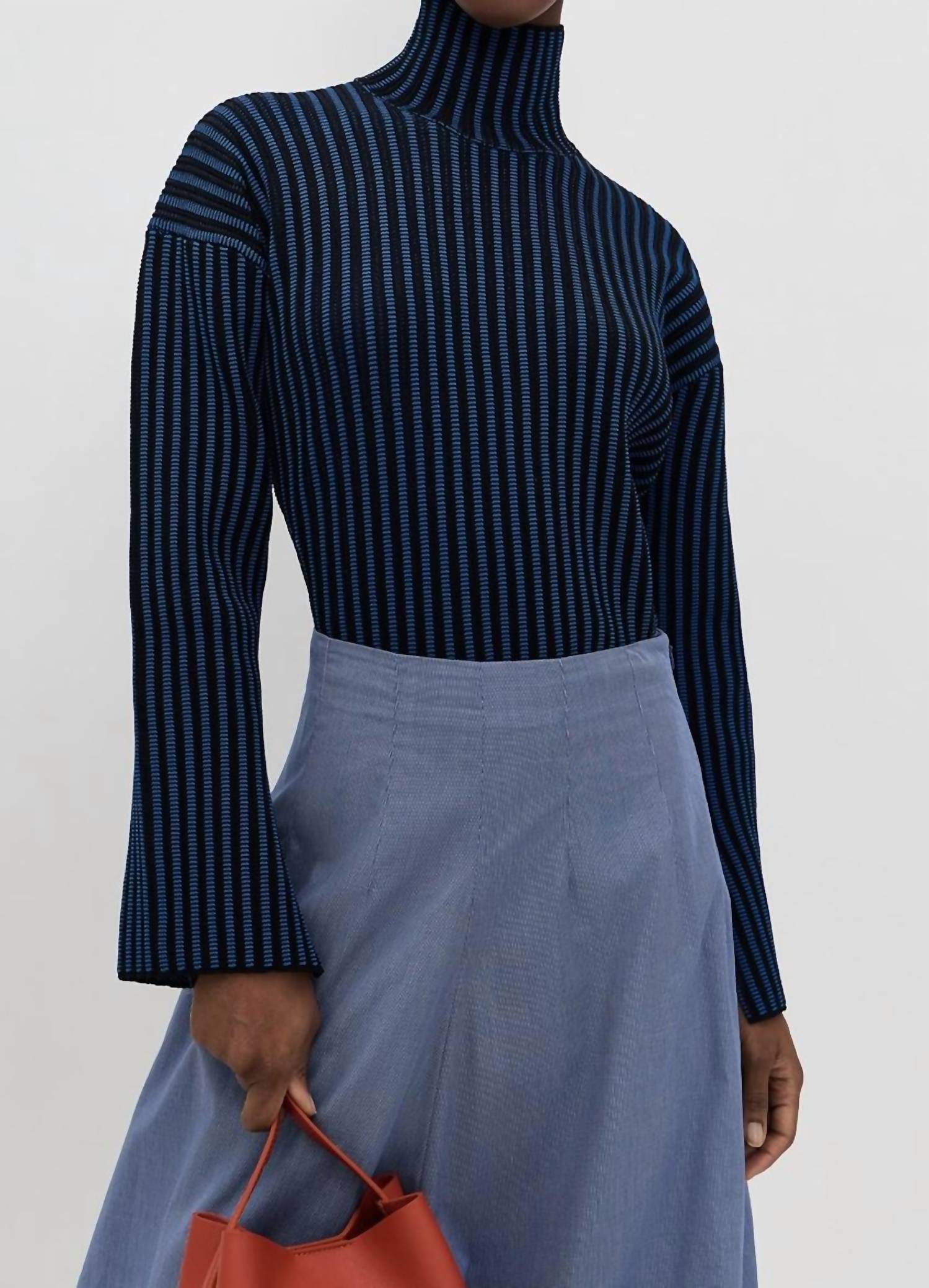 Proenza Schouler White Label Elysia Ladder Stripe Knit Sweater in blue black - women's sweater - detail view