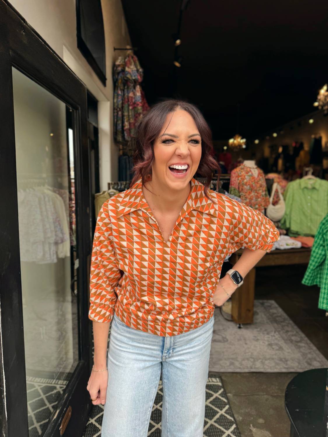 Ivy Jane - Geometric Collared Popover Top