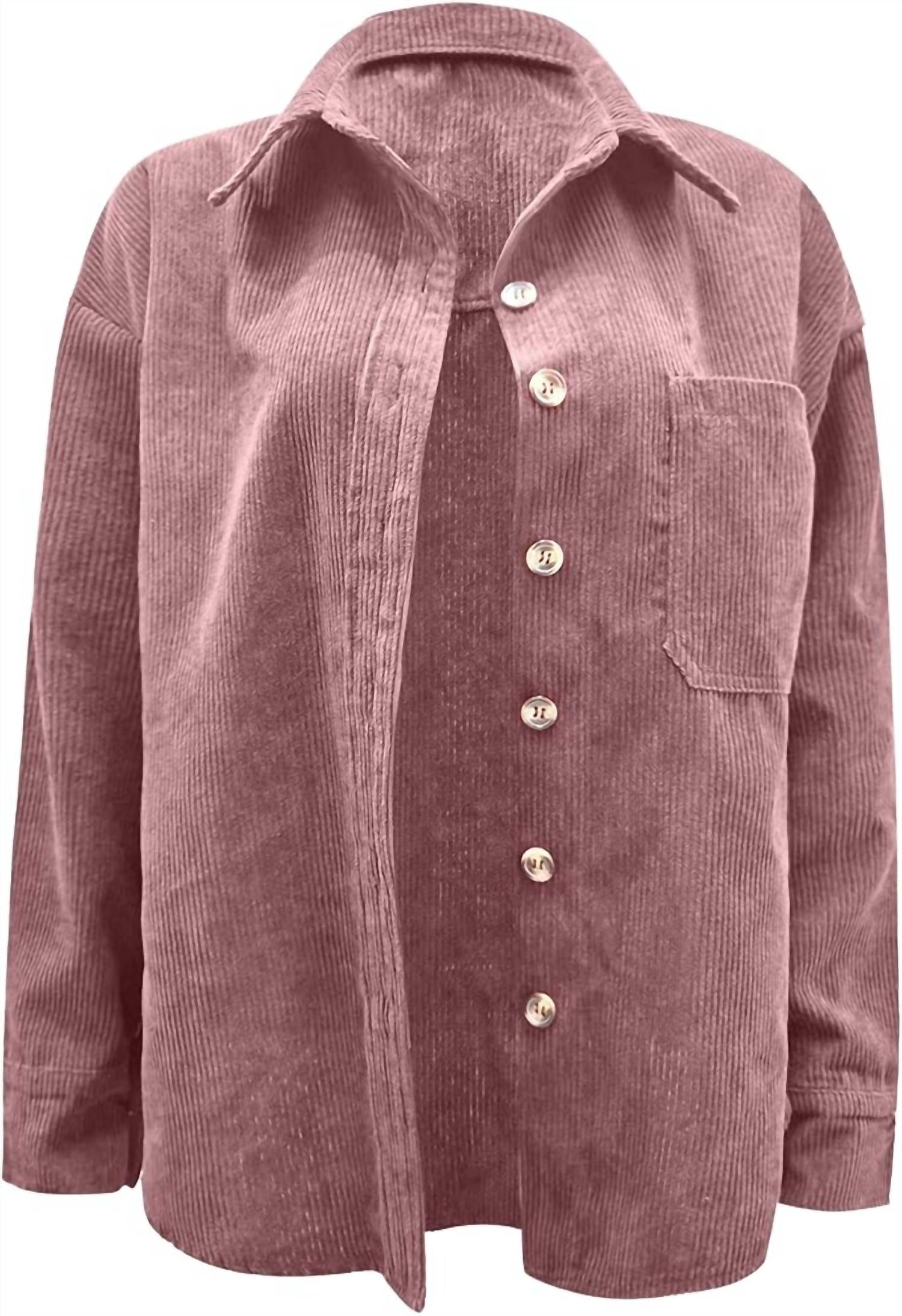 Suhkasana Cory Corduroy Solid Button Down Shirt in pink - women's shirt - view 5