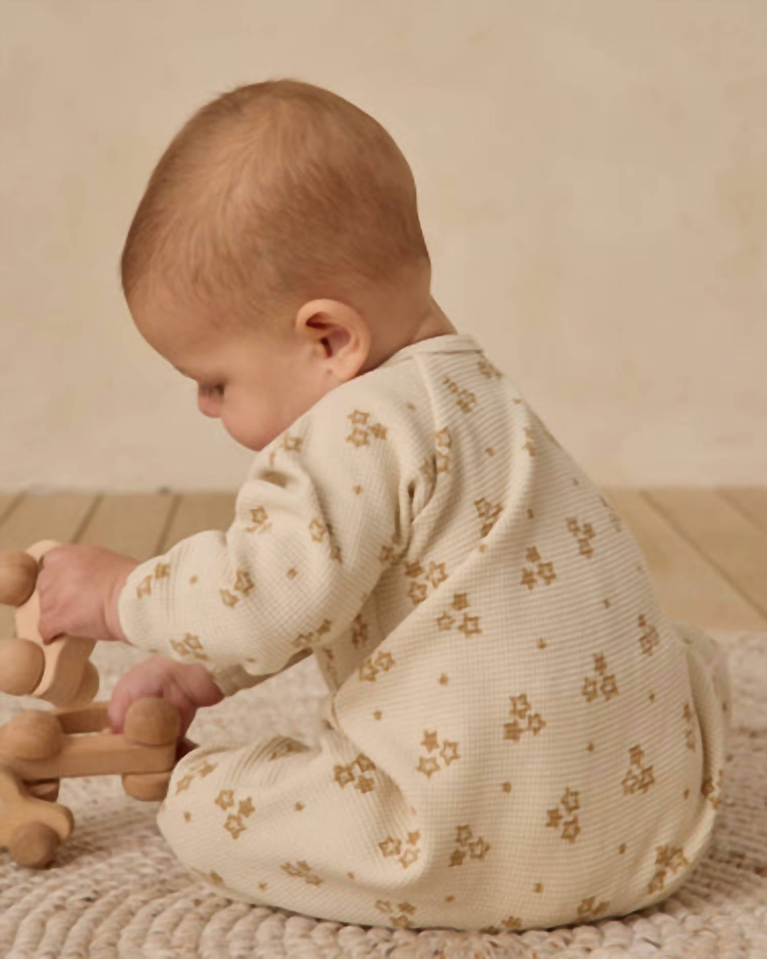 Quincy Mae Kid's Waffle Long Sleeve Jumpsuit in marigold - kids' item - detail view