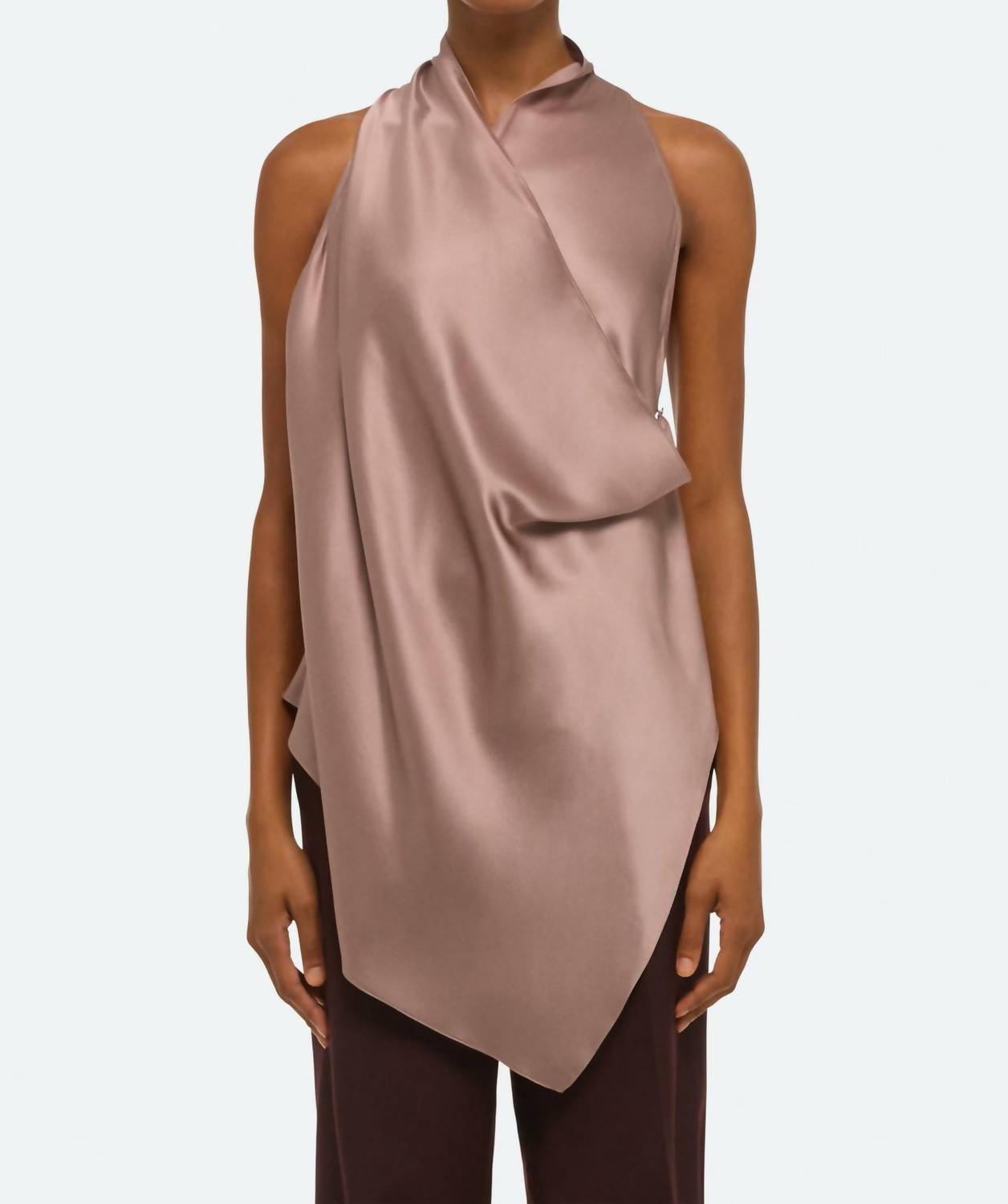 HELMUT LANG Drape Silk Satin Cowl Top in tea rose - women's blouse