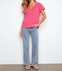CHARLIE B Organic Cotton Drop Shoulder V-neck T-shirt in fuchsia - women's t-shirt - view 4