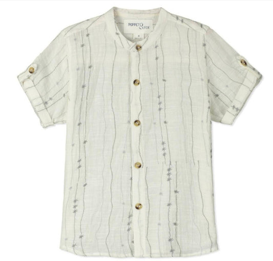 Poppet & Fox - Boy's Sakura Short Sleeve Button Down Collarless Shirt