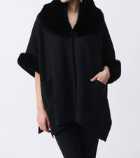 Joseph Ribkoff - Brushed Jacquard And Faux Fur Cape